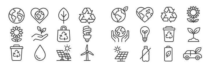 Poster - Icons depicting environmental themes and sustainability efforts in a modern design layout