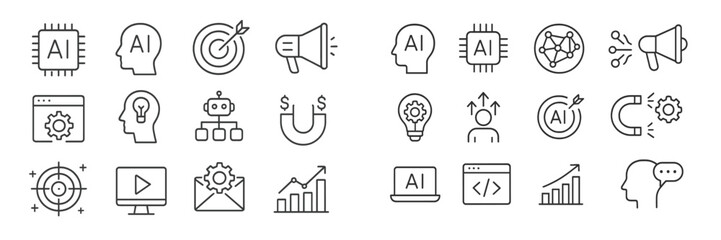 Leinwandbilder - Collection of minimalist icons representing artificial intelligence concepts, technology, and business analytics
