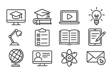 Poster - Educational icons representing various learning activities and tools without trademarked symbols