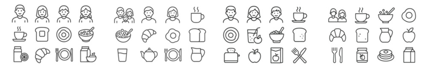 Poster - Icons representing various food items, beverages, and people enjoying dining experiences in a casual setting