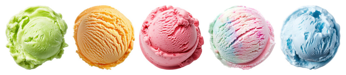 PNG Colorful scoops of ice cream, element set on transparent background