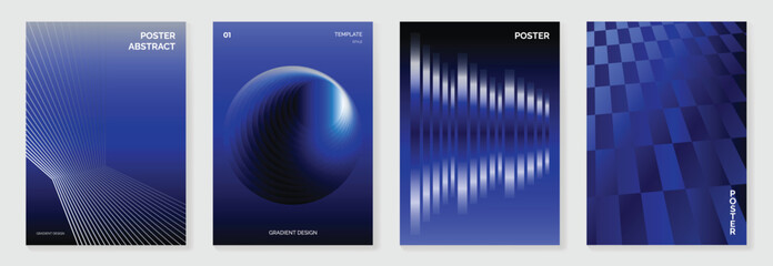 Aufkleber - Modern gradient poster background vector set.Cover template with blue perspective geometric prism shapes, line. Ideal design for social media, cover, banner, flyer.