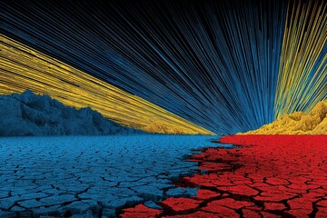 Poster - Vivid landscape showcasing contrasting colors and textures in an abstract representation of nature's beauty and challenges