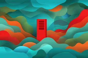 Poster - Red locker stands out amidst colorful abstract waves in a vibrant artistic representation
