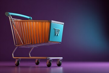 Poster - Shopping cart design in vibrant colors against a gradient background showcasing modern retail aesthetics