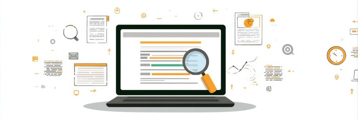 Aufkleber - Illustration of Open Laptop Surrounded by Focus Tools for Productivity and Organization