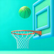 © Aleksandra - Colorful basketball entering modern hoop against bright background