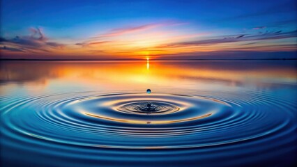 Poster - Serene Sunset Reflection A Single Drop Creates Concentric Circles on Calm Water