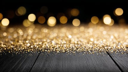 Aufkleber - Elegant closeup of shimmering golden lights softly blurred against deep charcoal background with vintage ambiance and ample copy space on the left side