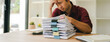 © Dino - Employees are stressed out from doing a lot of paperwork, searching for documents, accounting for income and expenses, recording taxes, and working hard.