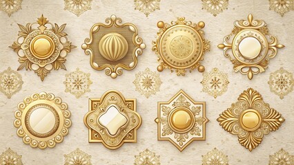 Aufkleber - Collection of Exquisite Golden Ornate Frames and Decorative Elements on a Subtle Textured Background