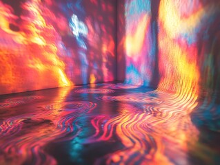Poster - Abstract room with wavy reflections of vibrant colors offering a dreamlike effect