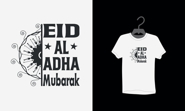 Eid t-shirt design, Eid Mubarak typography t shirt, Eid festival, animal icon, moon and lanterns, Mosque, Vector illustration, Eid Mubarak Greeting Card, poster, religion, invitation,