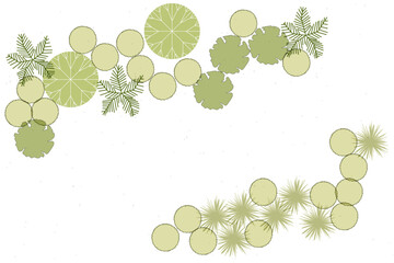 Poster - architecture drawing plant tree top view, Includes greenery, bushes, for landscape plan and architecture layout drawing, elements for environment and garden