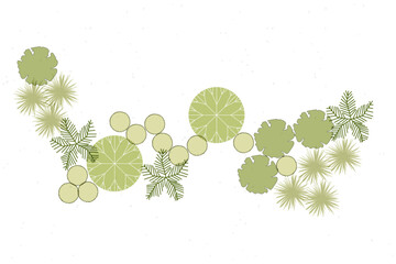 Poster - architecture drawing plant tree top view, Includes greenery, bushes, for landscape plan and architecture layout drawing, elements for environment and garden