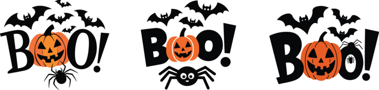 Happy Halloween BOO typography vector art illustration.