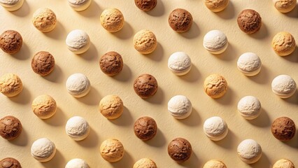 Poster - A delightful arrangement of creamy, chocolate, and caramel-colored spheres in a repeating pattern on a pale yellow backdrop