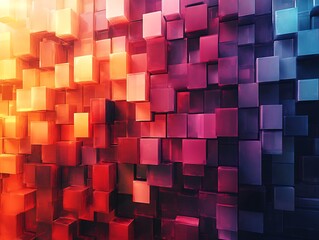 Poster - Abstract wall of colorful cubes in varying hues creating a geometric pattern