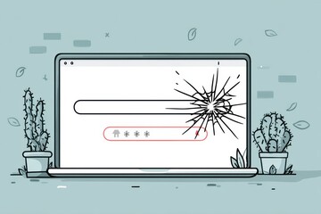 Aufkleber - Illustration of a Broken Password Entry Field Surrounded by Cacti in a Minimalistic Setting