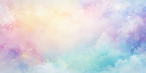 Poster - Dreamlike pastel watercolor texture, perfect for backgrounds and design projects, showcasing a serene and ethereal atmosphere with soft color gradients and subtle speckles