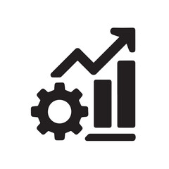 Poster - Productivity Process Chart: A clean, contemporary black and white icon representing productivity, showcasing a gear mechanism paired with a rising chart arrow symbolizing growth and efficiency.