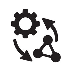 Poster - Gear and Network Cycle: A stylized illustration of a gear and network symbol intertwined with curved arrows, representing process flow, symbolizing connectivity, engineering.