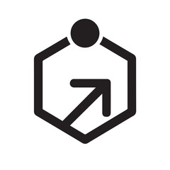 Poster - Abstract Geometric Design: A striking black and white geometric design, featuring an arrow pointing upwards, encapsulated within a hexagon, with a circular top, symbolizing growth and progress.