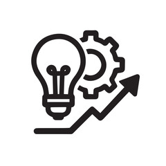 Poster - Innovation and Growth: A lightbulb symbolizing an idea merges with a gear representing process, all ascending on an upward arrow, depicting innovation and growth.