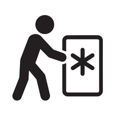 Poster - Freezer Icon: A simplified illustration depicts a person interacting with a freezer, suggesting food preservation and cold storage within a household setting.
