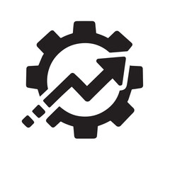 Poster - Progress in Gear: A dynamic symbol of industry innovation and technological advancement. Depicting a gear encompassing an upward trending arrow, symbolizing growth, improvement, and forward momentum.