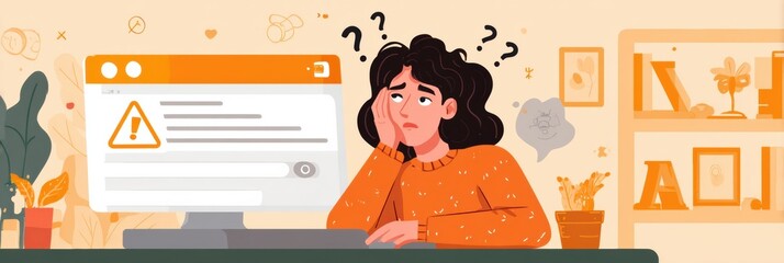 Poster - User Feels Confused by a Warning Message in a Web Browser While Seated at a Desk in a Cozy Room