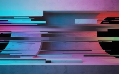 Poster - Abstract Glitch Art with Vibrant Colors and Geometric Shapes Composition