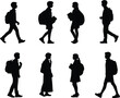 © Legend Monir - Silhouette vector of students walking with backpacks, carrying books, school uniform style, education concept,