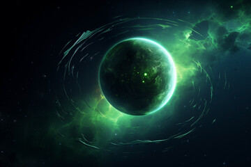 Wall Mural - green abstract planet in dark space