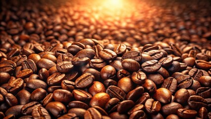 Poster - Aromatic Roasted Coffee Beans Close-Up Rich Brown Hues and Warm Golden Light