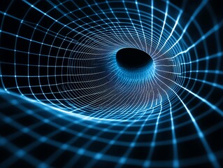 Poster - Digital tunnel visualizes advanced technology with a glowing neon grid