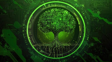 Aufkleber - Digital tree of life design against a circuit background.