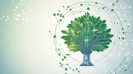 Aufkleber - A digital illustration of a tree with circuit board design.