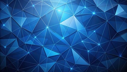 Poster - Abstract Blue Polygonal Network Design A Complex Interconnected System of Triangles with Glowing Nodes
