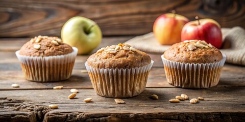 Poster - Delicious apple muffins with crunchy nut topping, baked to perfection and presented on rustic wooden surface