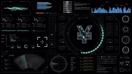 Poster - Motion graphic of Blue digital money logo with HUD UI panel and futuristic technology abstract background crypto currency finance and digital money alpha channel included and video concepts	