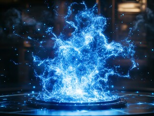 Poster - Mesmerizing display of ethereal blue energy emanates from a circular platform