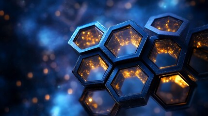 Poster - Abstract honeycomb structure with glowing lights on a captivating blue background