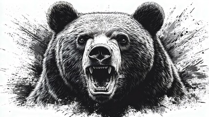 Wall Mural - a fierce and intense illustration of a roaring bear, showcasing bold lines and dramatic splashes of 
