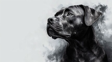 Wall Mural - a detailed black and white illustration of a noble dog, showcasing its expressive features and atten