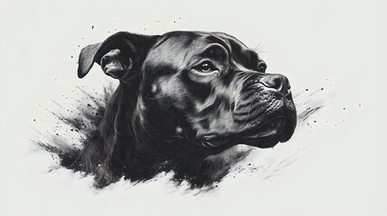 Wall Mural - a striking black and white illustration capturing the noble profile of a dog with intense eyes, show