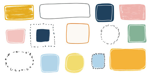 Poster - Hand drawn colorful doodle frames set with brush stroke and sketch style outlines including rectangles, squares, and circles for text decoration and design accents vector illustration