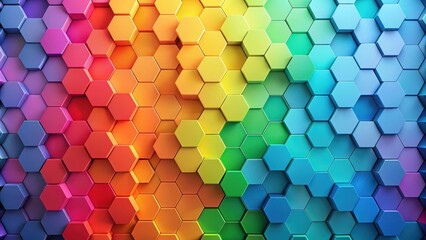 Poster - Abstract Hexagonal Pattern with Vibrant Color Gradient Showing a Spectrum of Hues