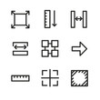 © Влада Яковенко - Design Icon Grid. Outline icon set of spacing and padding: margin block, padding guide, gutter space, element separation, grid gap