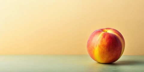 Aufkleber - A single ripe peach rests on a muted green surface against a pale orange background.